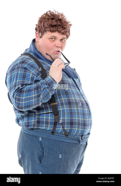 Overweight Obese Country Yokel On White Background Stock Photo Alamy