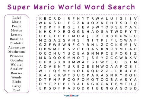 Printable Mario Word Search Cool2bkids
