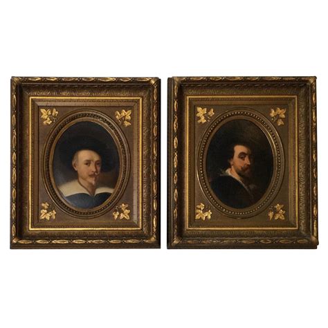 Pair Of Antique Portraits Of Lovers Noble Man And Woman In Bone Frames