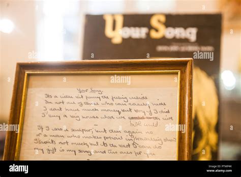 London Uk 10th October 2018 The Original Handwritten Lyrics To Elton John S Your Song Which