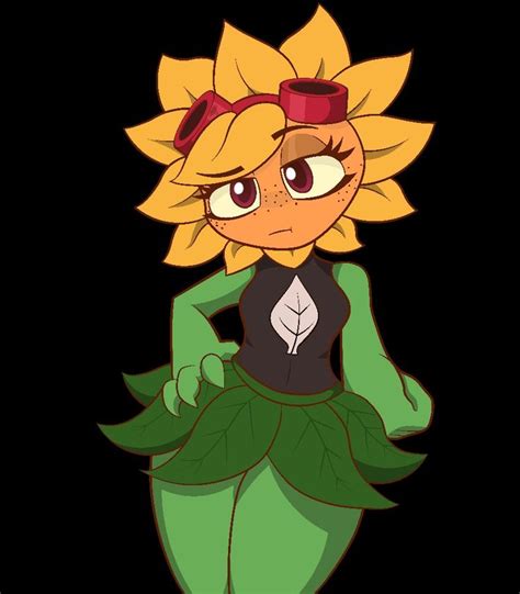 An Image Of A Cartoon Girl With Sunflowers On Her Head And Green Leaves