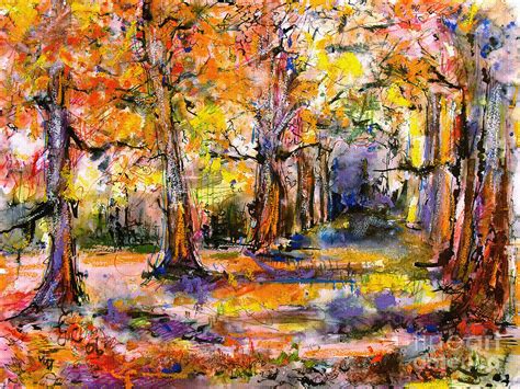 Expressive Enchanted Autumn Forest Painting By Ginette Callaway Fine