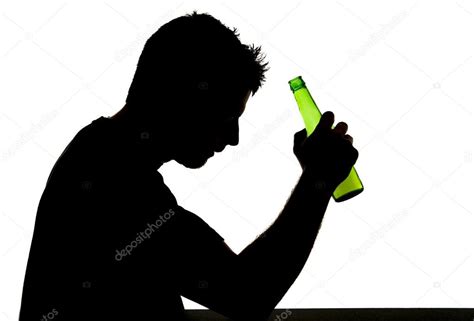 Silhouette Of Alcoholic Drunk Man Drinking Beer Bottle Feeling