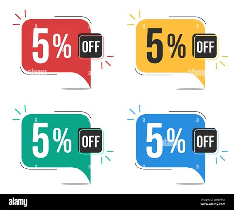 5 Percent Off Red Yellow Green And Blue Tags With Five Percent