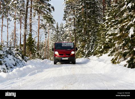 4x4 Car Driving On A Snowy Country Road Icy Roads Stock Photo Alamy