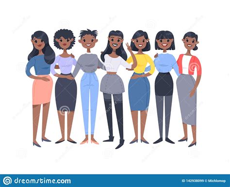 Set Of A Group Of Different African American Women Cartoon Style