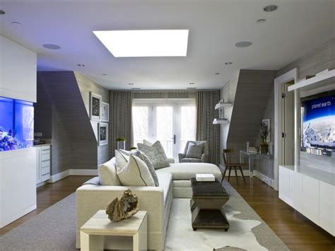Modern Gray Living Room With Aquarium Hgtv
