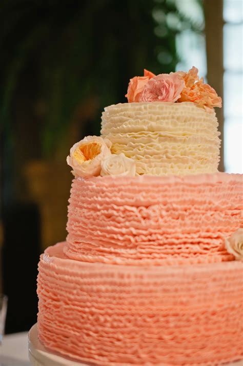 Floral Coral Ivory Tiered Wedding Cake