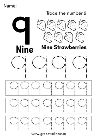 Number 9 Worksheet Pdf For Kindergarten Tracing Number Nine Writing