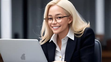 Premium Ai Image Smiling Stylish Secretary With Collected Blond Hair