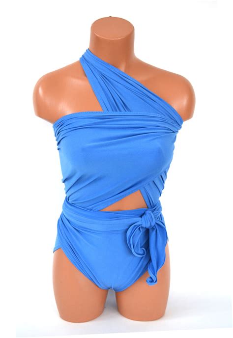 Medium Bathing Suit Cornflower Blue Wrap Around Swimsuit Tie On Swimwe Hisopal Art~swimwear