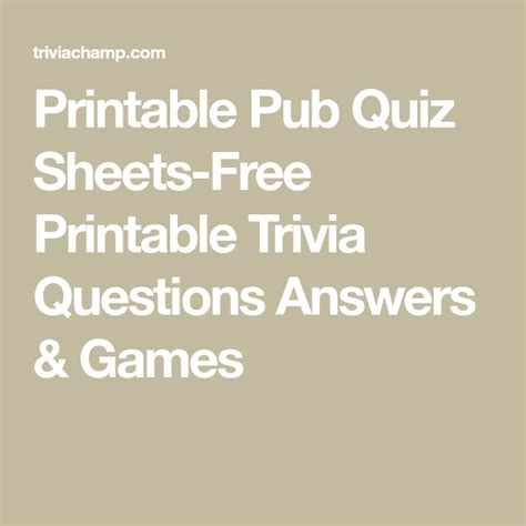Funtrivia welcomes the use of our website and quizzes in the classroom as a teaching aid or for preparing and testing students. Printable Pub Quiz Sheets-Free Printable Trivia Questions ...