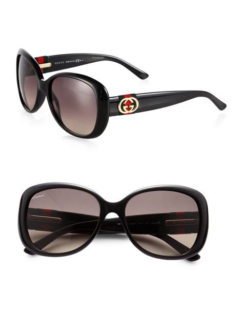 lyst gucci classic logo round plastic sunglasses in black