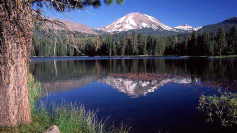 White Brown Covered Mountain Reflection On Body Of Water Surrounded By