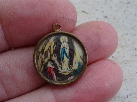 religious antique french copper catholic medal pendant medallion of holy mary our lady of