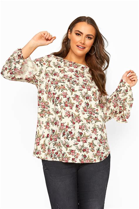 cream floral print flute sleeve blouse yours clothing