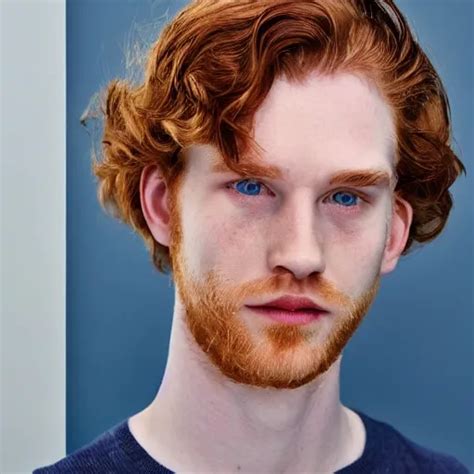 Handsome Very Pale Ginger Man With Wavy Hair Blue Stable Diffusion