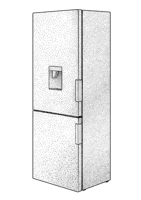 Refrigerator Illustration Drawing Engraving Ink Line Art Vector