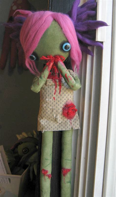 Jenny A Handmade Felt Zombie Doll With Wool Roving Hair Zombie Dolls