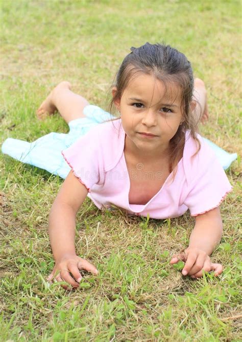 Little Girl Lying On Grass Stock Image Image Of Barefeet 32826779
