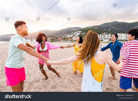 Multiethnic Group Young Happy Friends Bonding Stock Photo 2179296427