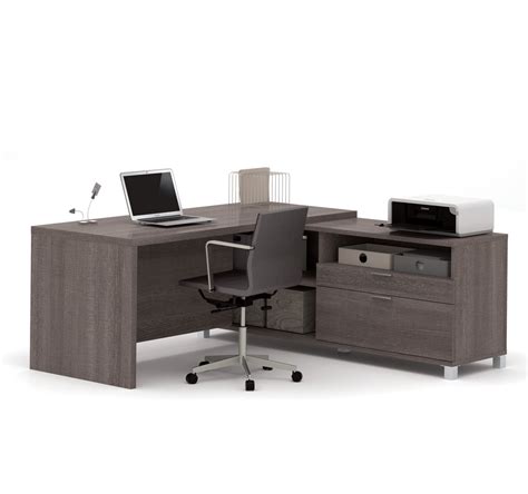 Modern Premium L Shaped Desk In Bark Gray Finish