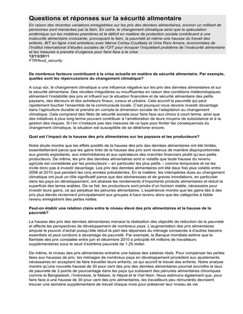 Questions et réponses sur la sécurité alimentaire