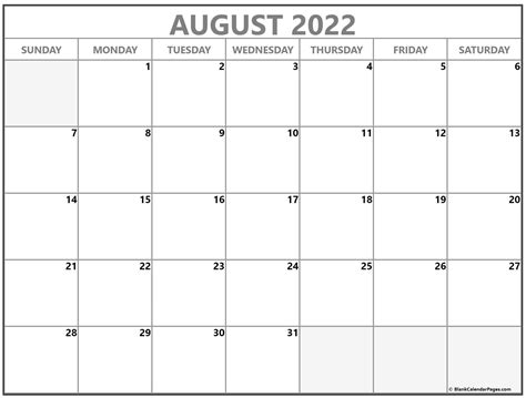 Free Printable Blank Calendar August 2022 2023