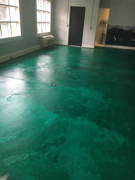 Concrete Floor Stained With Epoxy Mixture In Starboard Green From