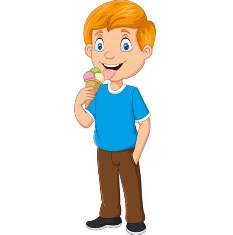 Premium Vector Cartoon Boy Eating Ice Cream