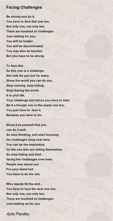 Facing Challenges Facing Challenges Poem By Ajita Pandey