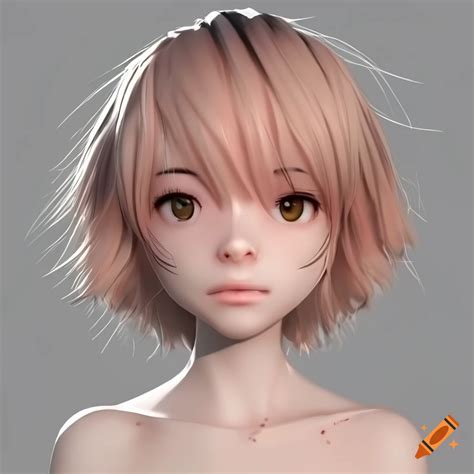 anime character detailed 3d realistic side view profile view simple colors on craiyon