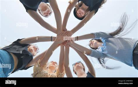 Group Of Female Hands Together In The Park Stock Photo Alamy