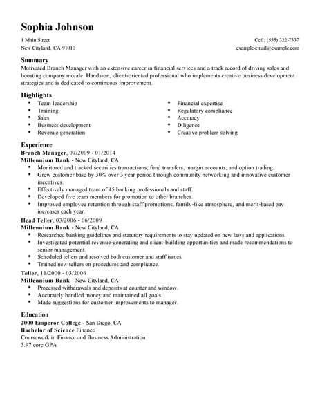 This assistant branch manager job description is optimized with basic job duties to help you attract qualified candidates. Best Branch Manager Resume Example | LiveCareer