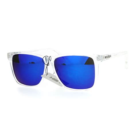 Kush Kush Mens Clear Frame Rectangular Mirror Lens Sunglasses Blue