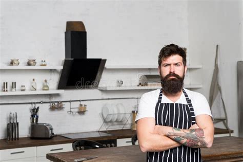 Best Chef Ever Bearded Man Hipster In Kitchen Brutal Man In Cook Apron Mature Male With Beard