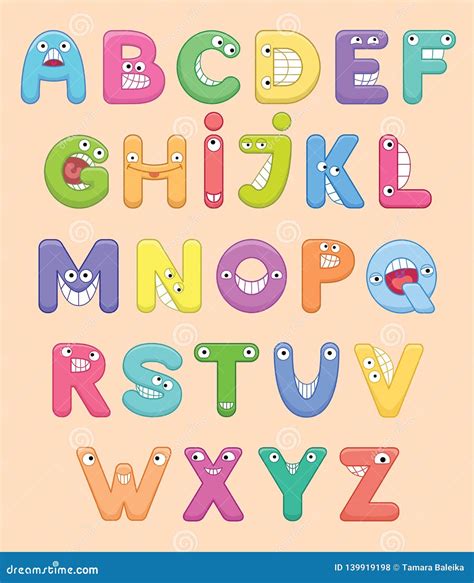 Funny Colorful Cartoon Alphabet Alphabetical Letters Abc For Children