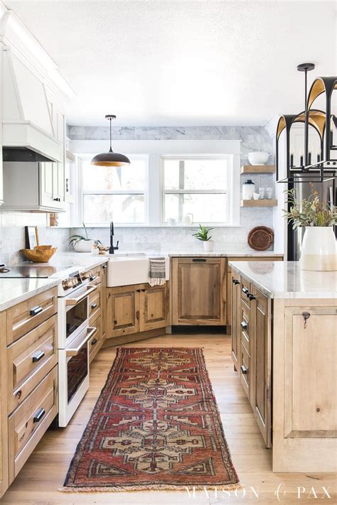 Natural Wood Cabinets With White Countertops