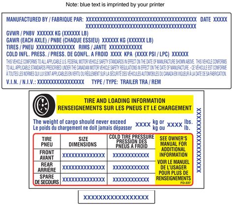 Fd 337 Combo Federal Certification Label And Tire Placard For Usa