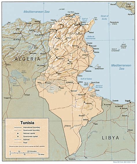 Detailed Relief And Political Map Of Tunisia Tunisia Detailed Relief