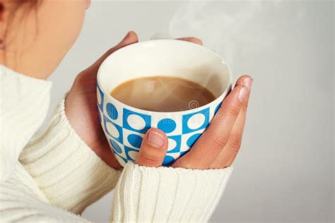 Warm Cup Of Hot Coffee Warming In The Hands Of Girl Stock Image Image