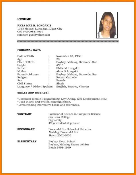 Biodata is an abbreviation for biographical data about the object. Pin by Dinosilin on bookkeeping in 2020 | Simple resume format, Job resume format, Job resume ...