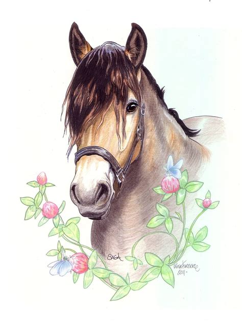 Watercolor Horse With Flowers Flowers Cjk
