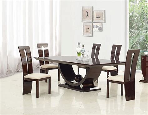 Dark Brown Lacquer Dining Room Set 8pc Wbuffet Contemporary Global