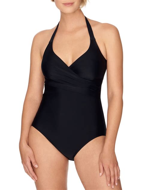 Time And Tru Womens Black Wrap One Piece Swimsuit
