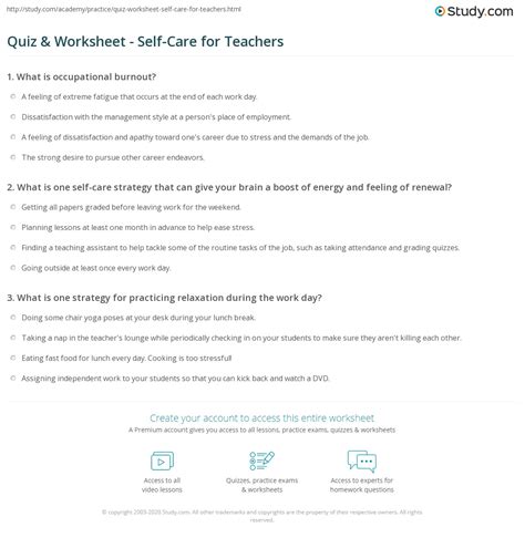 Check out our self care worksheets selection for the very best in unique or custom, handmade pieces from our journals & notebooks shops. Quiz & Worksheet - Self-Care for Teachers | Study.com
