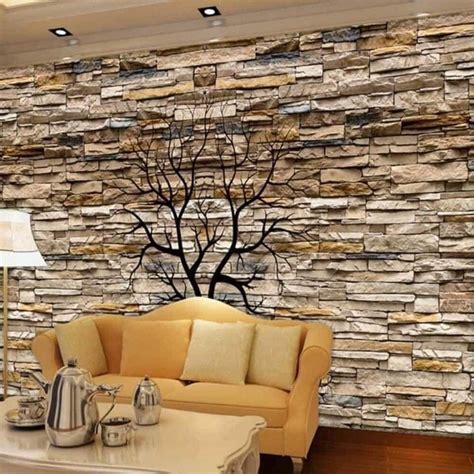 Tree Wallpaper For Walls Stone Wallpaper Wallpaper Living Room Mural