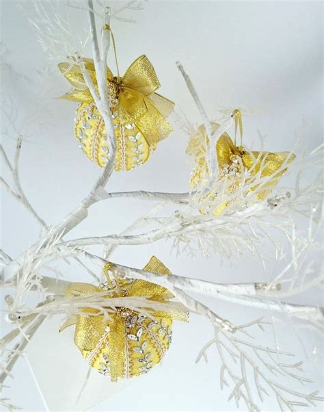 Abstract tree with flowers and space for a text. Set of 4 Christmas Ornament Yellow Christmas decoration ...