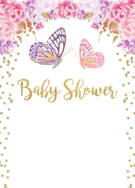 Pink Gold Purple Butterfly Girl Baby Shower Invitation In