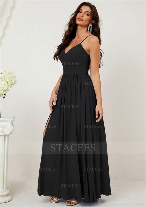 A Line V Neck Chiffon Long Floor Length Bridesmaid Dress With Pleated